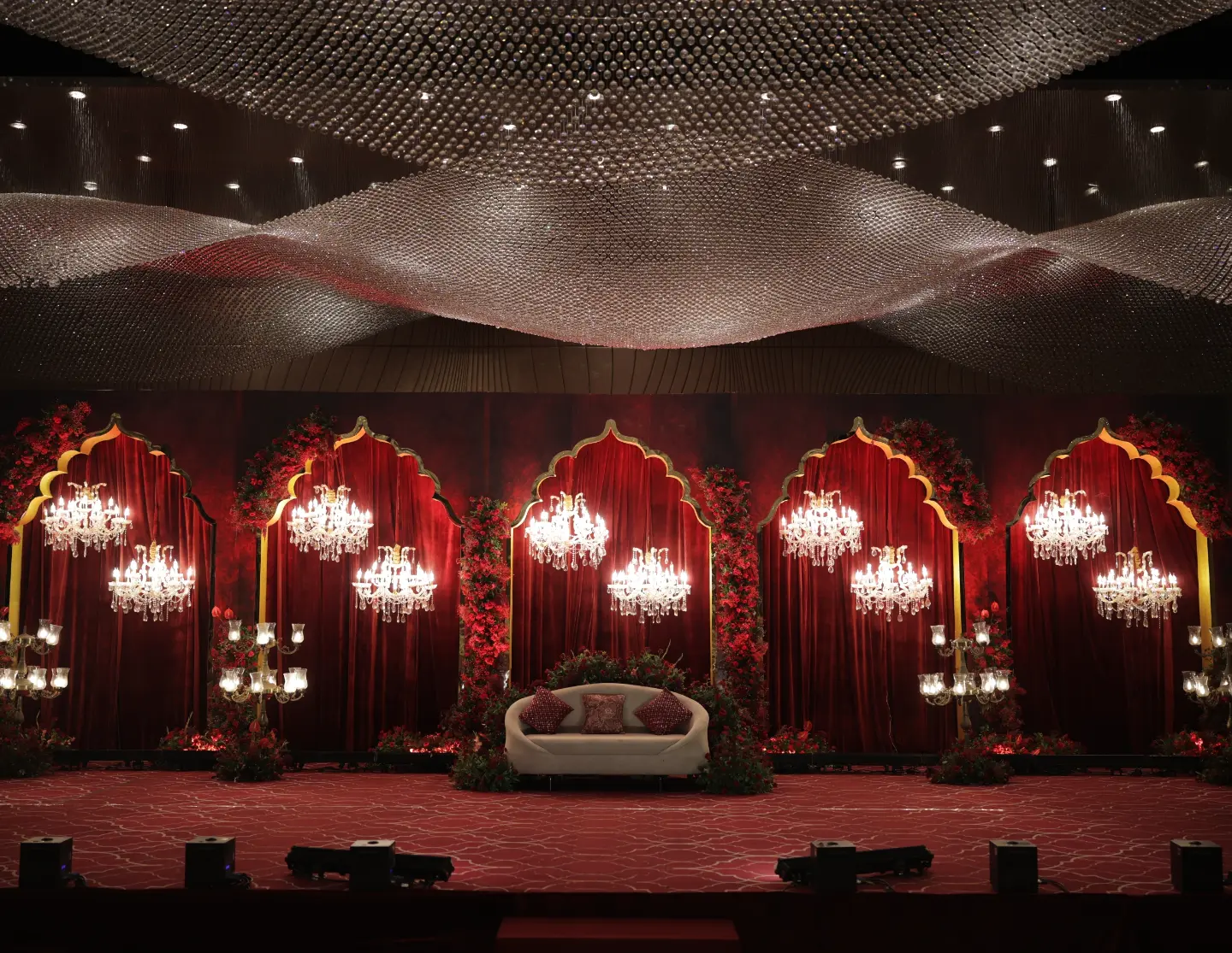 Red Velvet & Crystal Chandelier Stage